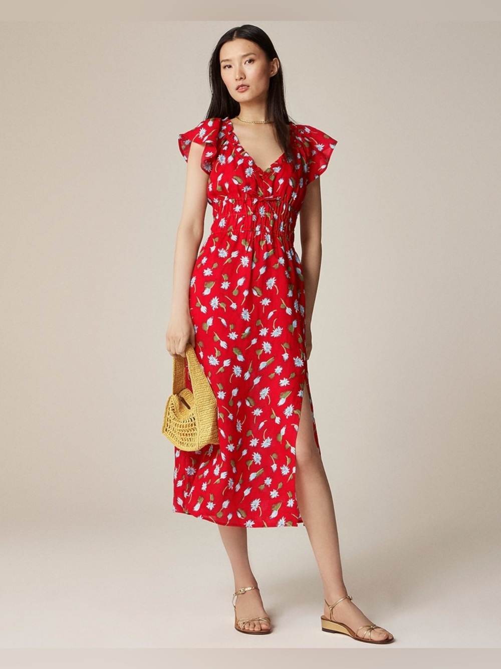 J. Crew Red Floral Midi Dress